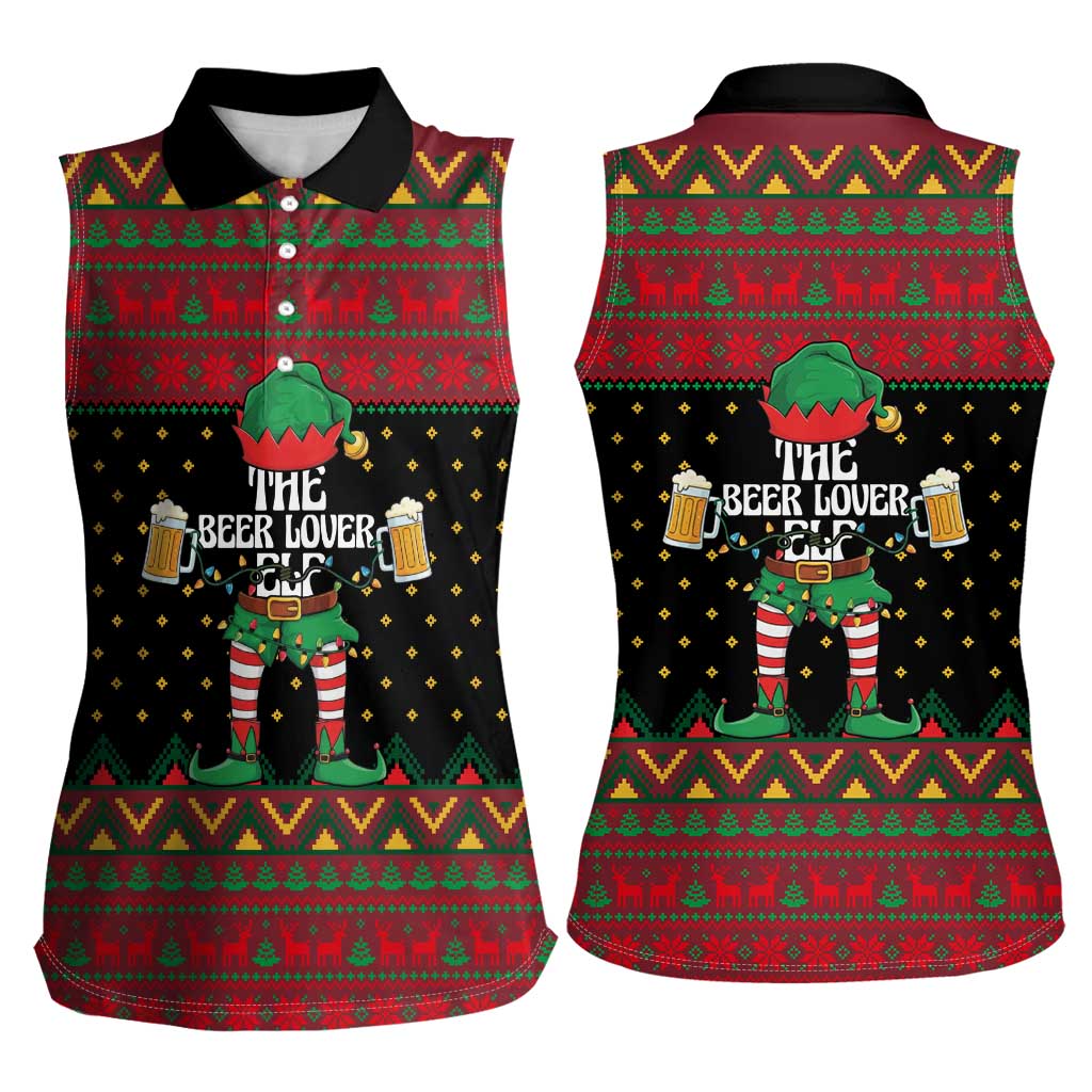 The Beer Lover Elf Christmas Women Sleeveless Polo Shirt Xmas Holiday Patterns - Wonder Print Shop
