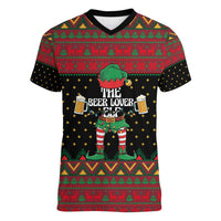 The Beer Lover Elf Christmas Women V-Neck T-Shirt Xmas Holiday Patterns - Wonder Print Shop