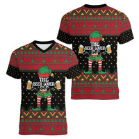 The Beer Lover Elf Christmas Women V-Neck T-Shirt Xmas Holiday Patterns - Wonder Print Shop