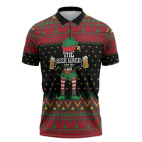 The Beer Lover Elf Christmas Zipper Polo Shirt Xmas Holiday Patterns - Wonder Print Shop