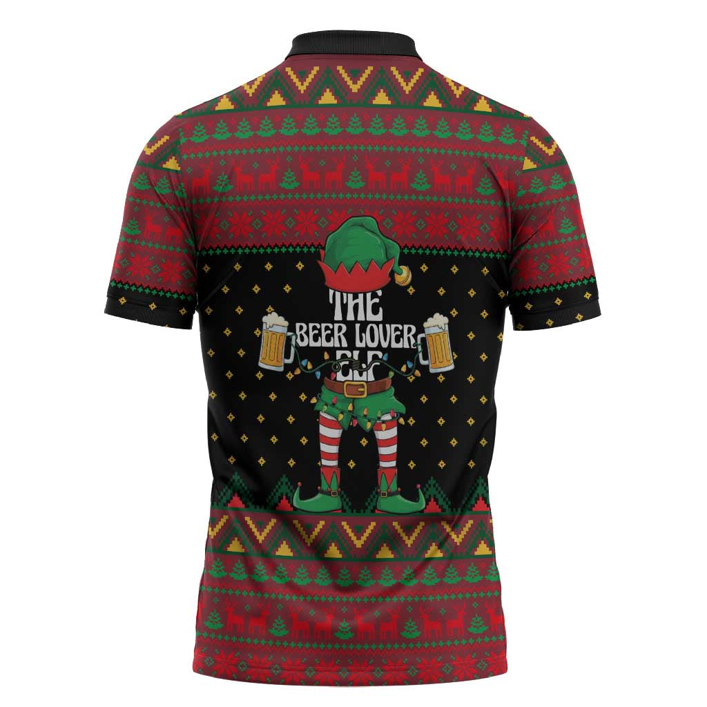 The Beer Lover Elf Christmas Zipper Polo Shirt Xmas Holiday Patterns - Wonder Print Shop