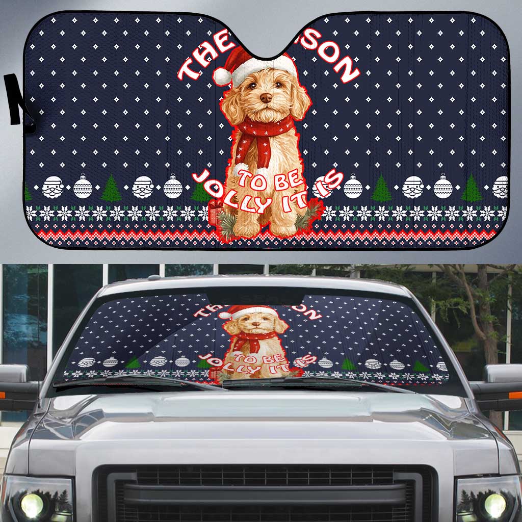 The Season To Be Jolly Goldendoodle Christmas Auto Sun Shade Xmas Holiday Patterns - Wonder Print Shop