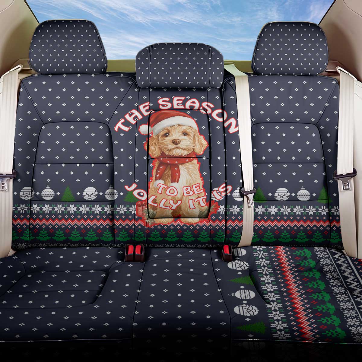 The Season To Be Jolly Goldendoodle Christmas Back Car Seat Cover Xmas Holiday Patterns - Wonder Print Shop