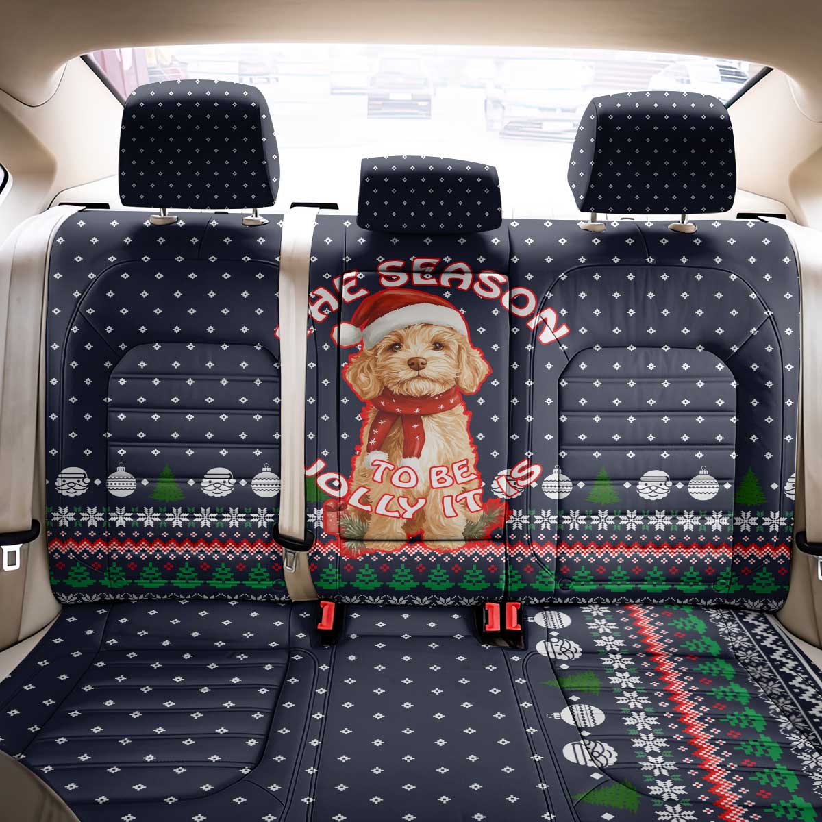 The Season To Be Jolly Goldendoodle Christmas Back Car Seat Cover Xmas Holiday Patterns - Wonder Print Shop