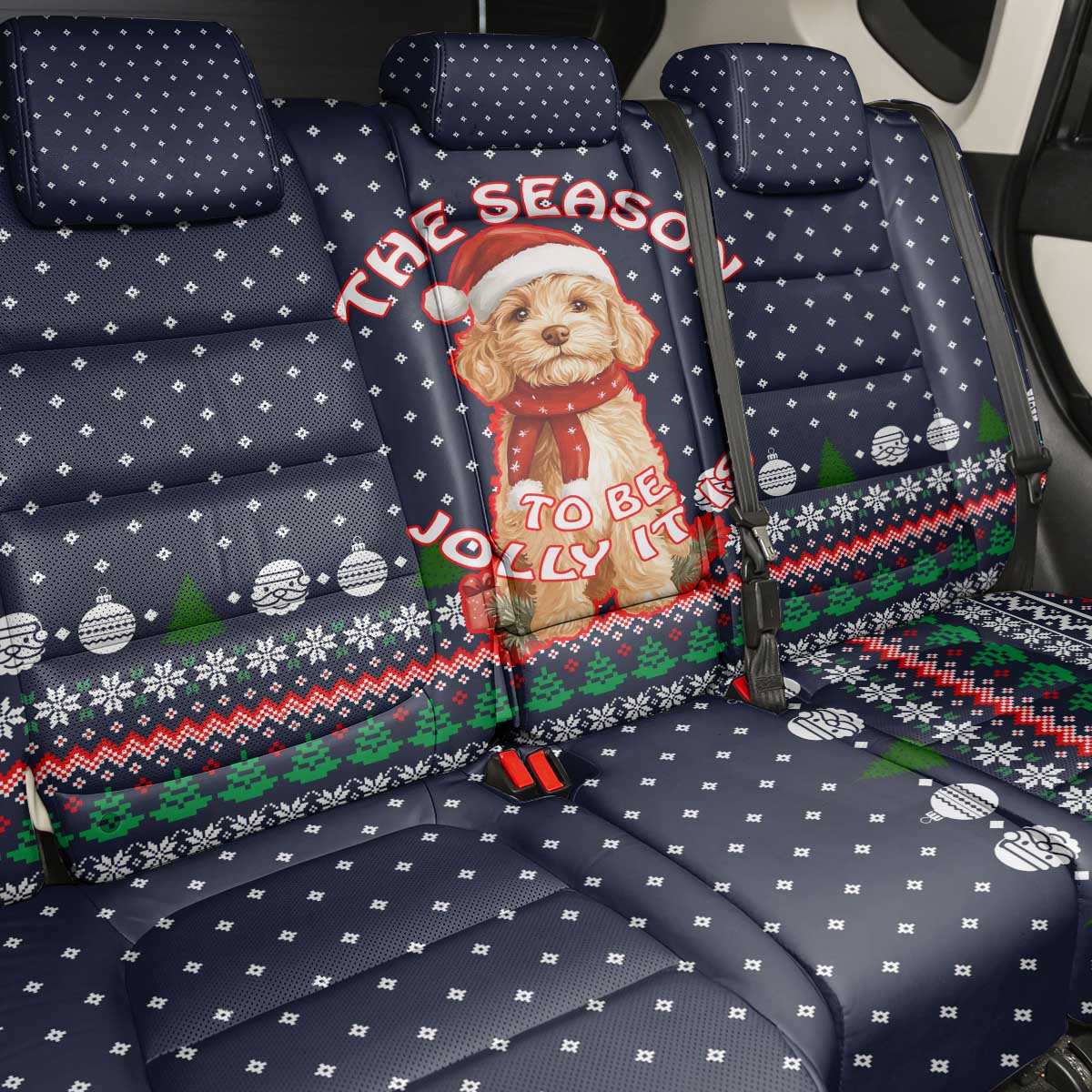 The Season To Be Jolly Goldendoodle Christmas Back Car Seat Cover Xmas Holiday Patterns - Wonder Print Shop