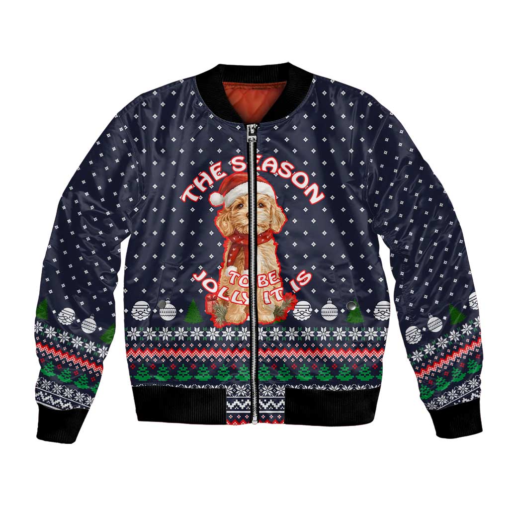 The Season To Be Jolly Goldendoodle Christmas Bomber Jacket Xmas Holiday Patterns - Wonder Print Shop