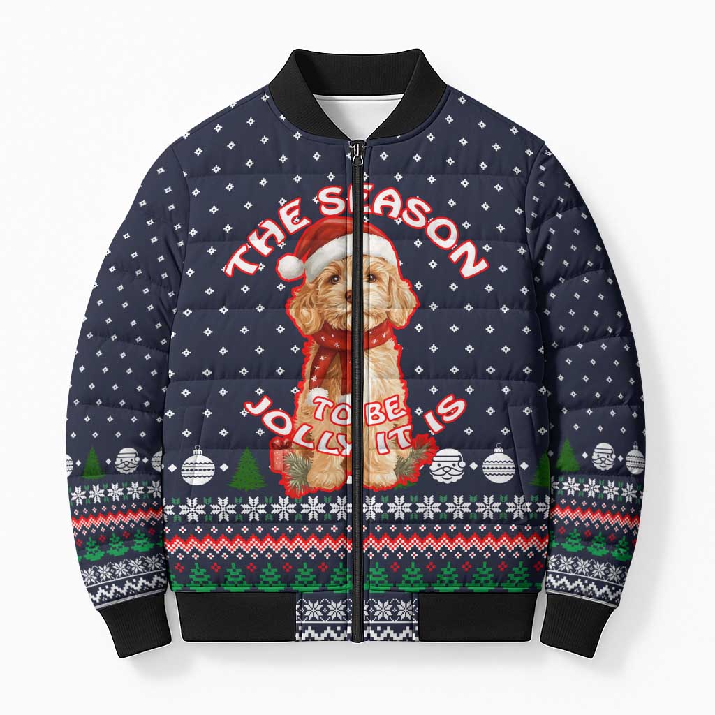 The Season To Be Jolly Goldendoodle Christmas Bomber Puffer Jacket Xmas Holiday Patterns - Wonder Print Shop