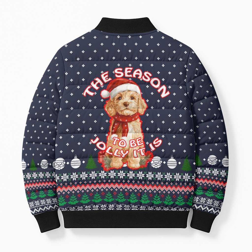 The Season To Be Jolly Goldendoodle Christmas Bomber Puffer Jacket Xmas Holiday Patterns - Wonder Print Shop
