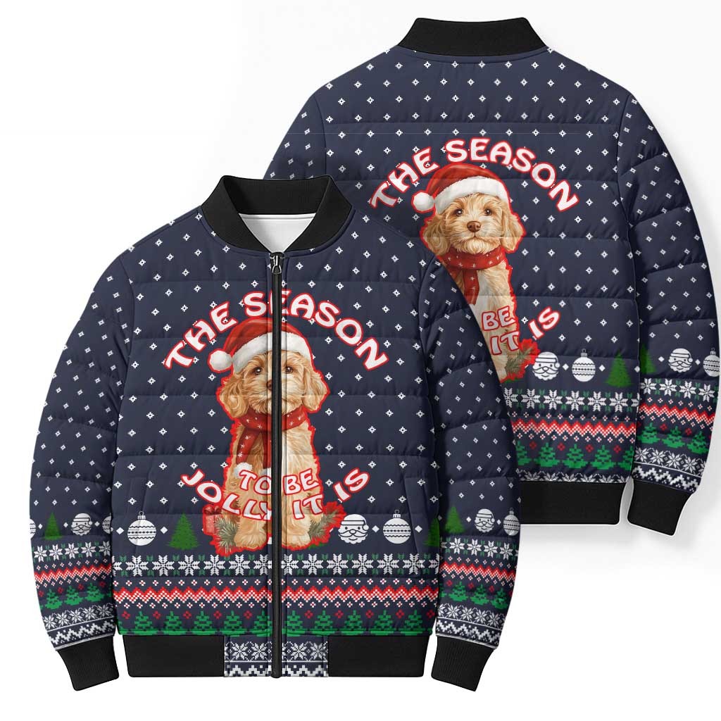 The Season To Be Jolly Goldendoodle Christmas Bomber Puffer Jacket Xmas Holiday Patterns - Wonder Print Shop