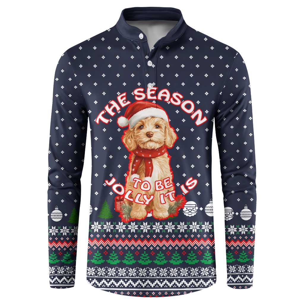 The Season To Be Jolly Goldendoodle Christmas Button Sweatshirt Xmas Holiday Patterns - Wonder Print Shop