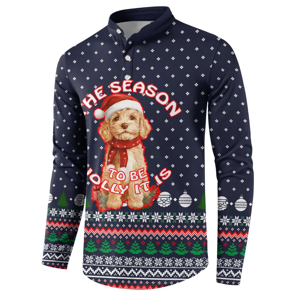The Season To Be Jolly Goldendoodle Christmas Button Sweatshirt Xmas Holiday Patterns - Wonder Print Shop