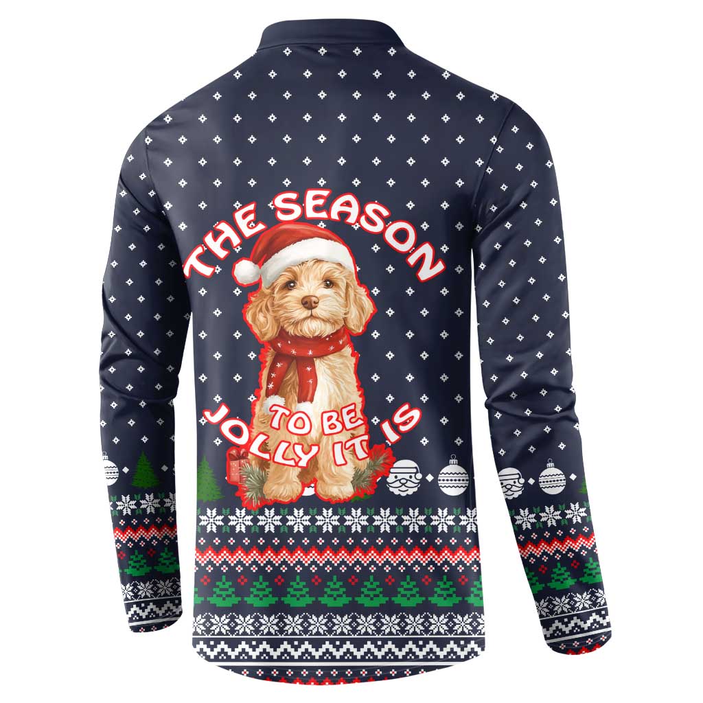 The Season To Be Jolly Goldendoodle Christmas Button Sweatshirt Xmas Holiday Patterns - Wonder Print Shop