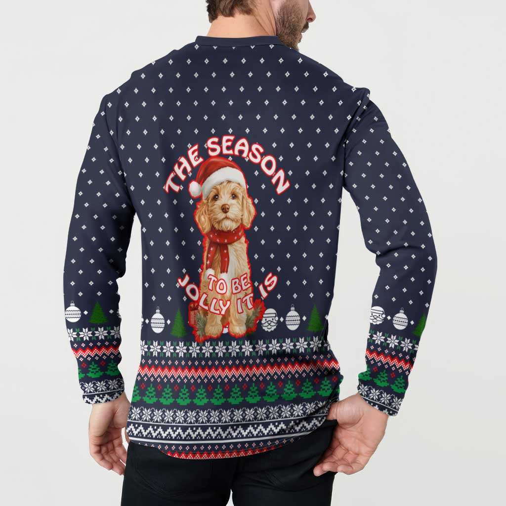 The Season To Be Jolly Goldendoodle Christmas Button Sweatshirt Xmas Holiday Patterns - Wonder Print Shop
