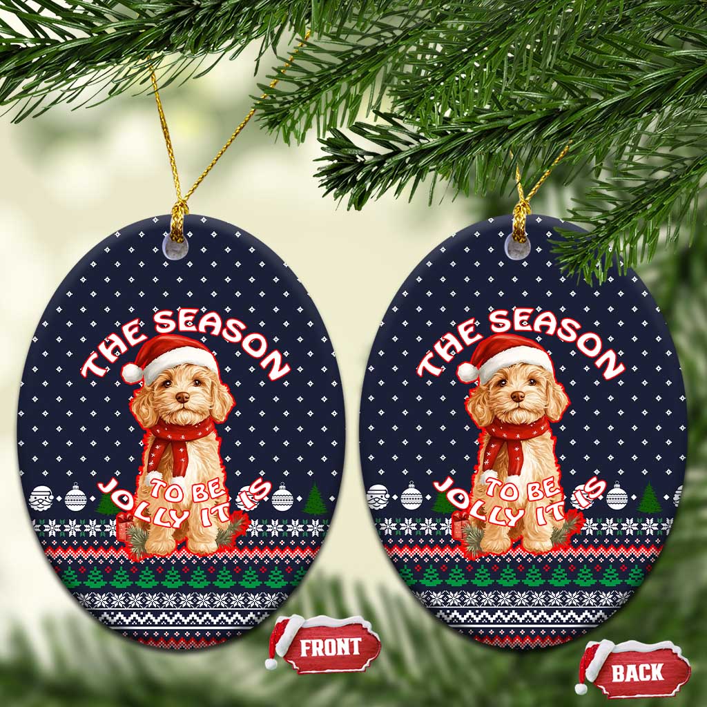 The Season To Be Jolly Goldendoodle Christmas Ceramic Ornament Xmas Holiday Patterns - Wonder Print Shop