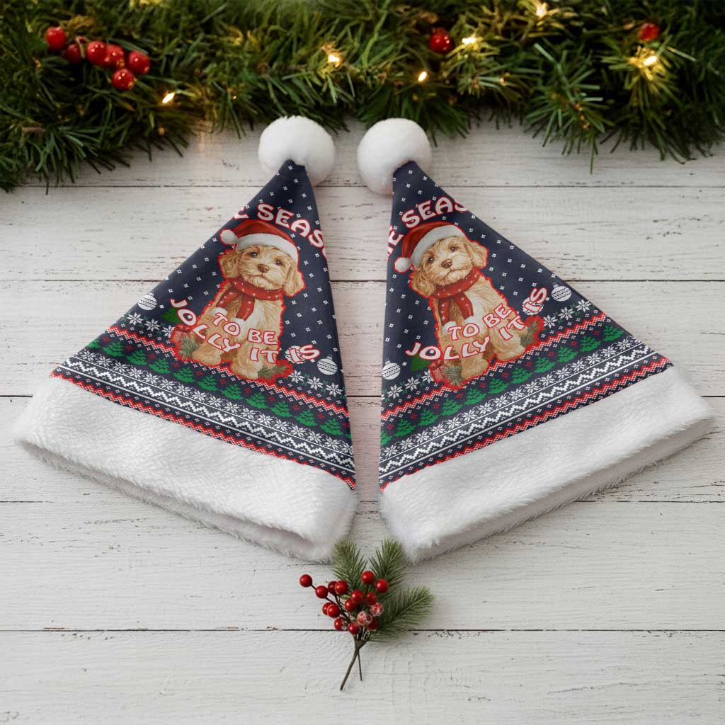 The Season To Be Jolly Goldendoodle Christmas Santa Hat Xmas Holiday Patterns - Wonder Print Shop