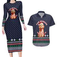 The Season To Be Jolly Goldendoodle Christmas Couples Matching Long Sleeve Bodycon Dress and Hawaiian Shirt Xmas Holiday Patterns - Wonder Print Shop