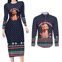 The Season To Be Jolly Goldendoodle Christmas Couples Matching Long Sleeve Bodycon Dress and Long Sleeve Button Shirt Xmas Holiday Patterns - Wonder Print Shop