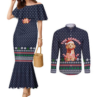 The Season To Be Jolly Goldendoodle Christmas Couples Matching Mermaid Dress and Long Sleeve Button Shirt Xmas Holiday Patterns - Wonder Print Shop