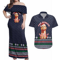 The Season To Be Jolly Goldendoodle Christmas Couples Matching Off Shoulder Maxi Dress and Hawaiian Shirt Xmas Holiday Patterns - Wonder Print Shop