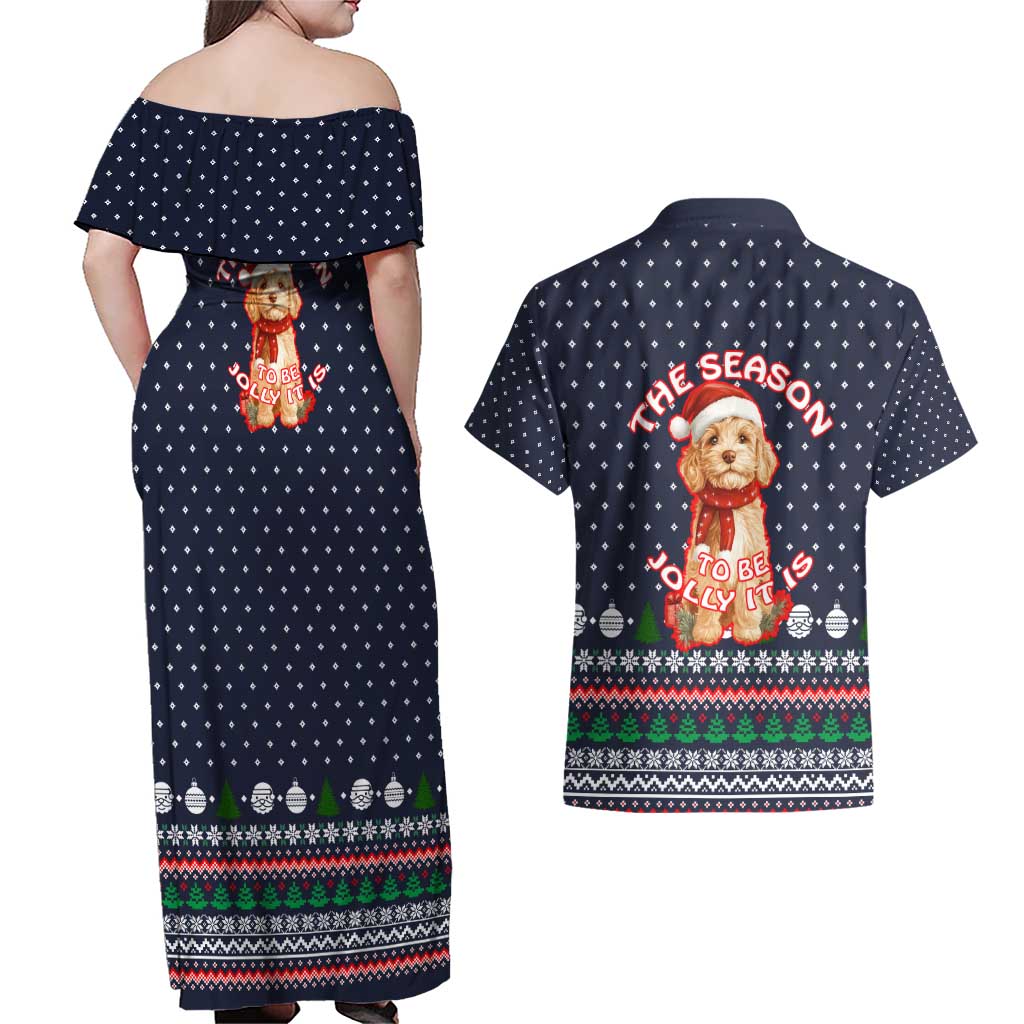 The Season To Be Jolly Goldendoodle Christmas Couples Matching Off Shoulder Maxi Dress and Hawaiian Shirt Xmas Holiday Patterns - Wonder Print Shop