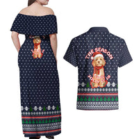 The Season To Be Jolly Goldendoodle Christmas Couples Matching Off Shoulder Maxi Dress and Hawaiian Shirt Xmas Holiday Patterns - Wonder Print Shop