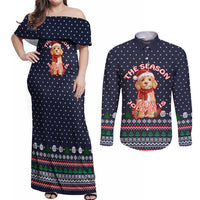 The Season To Be Jolly Goldendoodle Christmas Couples Matching Off Shoulder Maxi Dress and Long Sleeve Button Shirt Xmas Holiday Patterns - Wonder Print Shop