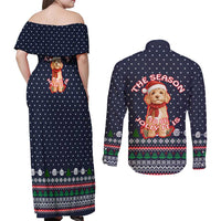 The Season To Be Jolly Goldendoodle Christmas Couples Matching Off Shoulder Maxi Dress and Long Sleeve Button Shirt Xmas Holiday Patterns - Wonder Print Shop