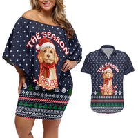 The Season To Be Jolly Goldendoodle Christmas Couples Matching Off Shoulder Short Dress and Hawaiian Shirt Xmas Holiday Patterns - Wonder Print Shop