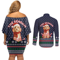 The Season To Be Jolly Goldendoodle Christmas Couples Matching Off Shoulder Short Dress and Long Sleeve Button Shirt Xmas Holiday Patterns - Wonder Print Shop