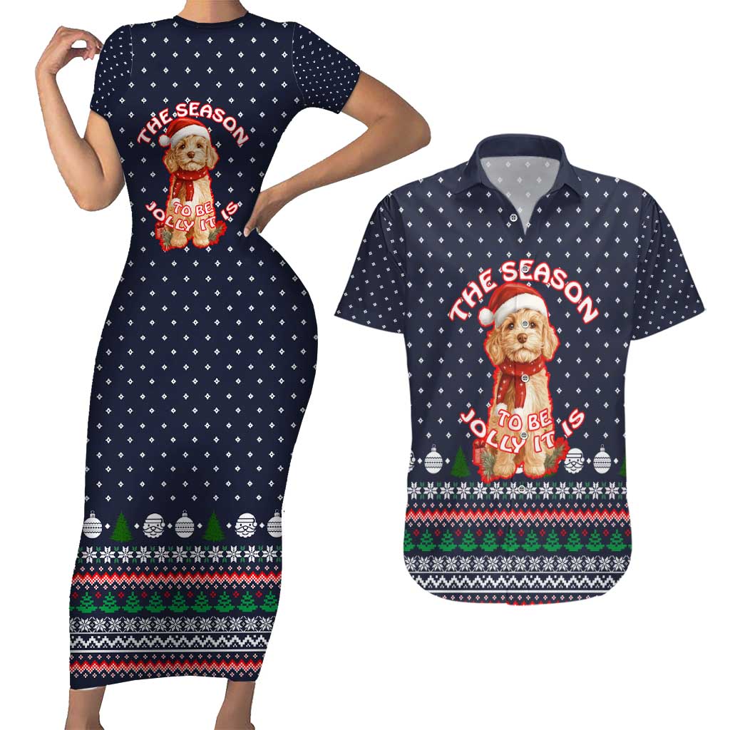 The Season To Be Jolly Goldendoodle Christmas Couples Matching Short Sleeve Bodycon Dress and Hawaiian Shirt Xmas Holiday Patterns - Wonder Print Shop
