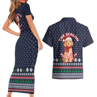 The Season To Be Jolly Goldendoodle Christmas Couples Matching Short Sleeve Bodycon Dress and Hawaiian Shirt Xmas Holiday Patterns - Wonder Print Shop