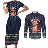 The Season To Be Jolly Goldendoodle Christmas Couples Matching Short Sleeve Bodycon Dress and Long Sleeve Button Shirt Xmas Holiday Patterns - Wonder Print Shop