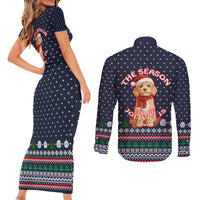 The Season To Be Jolly Goldendoodle Christmas Couples Matching Short Sleeve Bodycon Dress and Long Sleeve Button Shirt Xmas Holiday Patterns - Wonder Print Shop