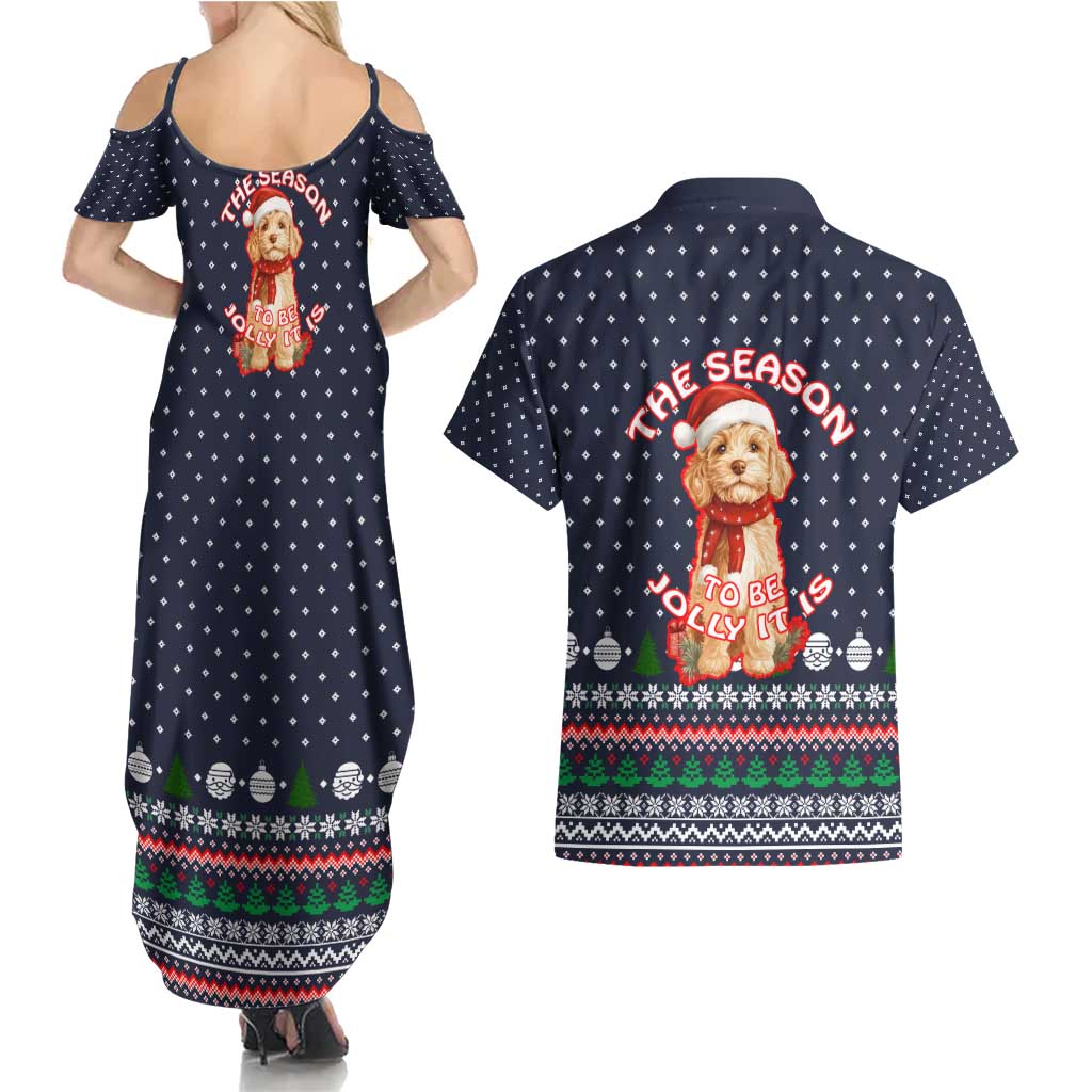 The Season To Be Jolly Goldendoodle Christmas Couples Matching Summer Maxi Dress and Hawaiian Shirt Xmas Holiday Patterns - Wonder Print Shop