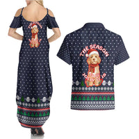 The Season To Be Jolly Goldendoodle Christmas Couples Matching Summer Maxi Dress and Hawaiian Shirt Xmas Holiday Patterns - Wonder Print Shop