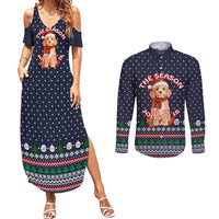 The Season To Be Jolly Goldendoodle Christmas Couples Matching Summer Maxi Dress and Long Sleeve Button Shirt Xmas Holiday Patterns - Wonder Print Shop
