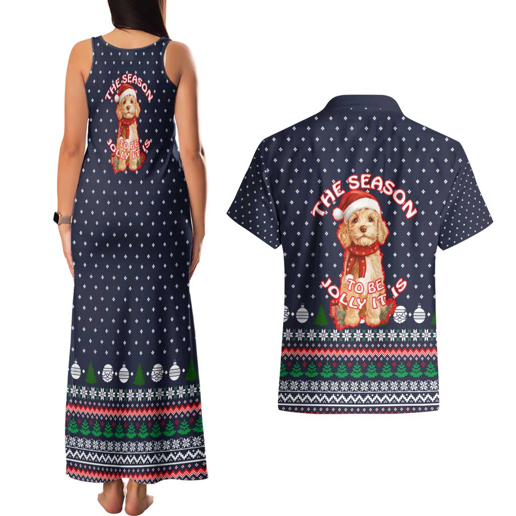 The Season To Be Jolly Goldendoodle Christmas Couples Matching Tank Maxi Dress and Hawaiian Shirt Xmas Holiday Patterns - Wonder Print Shop