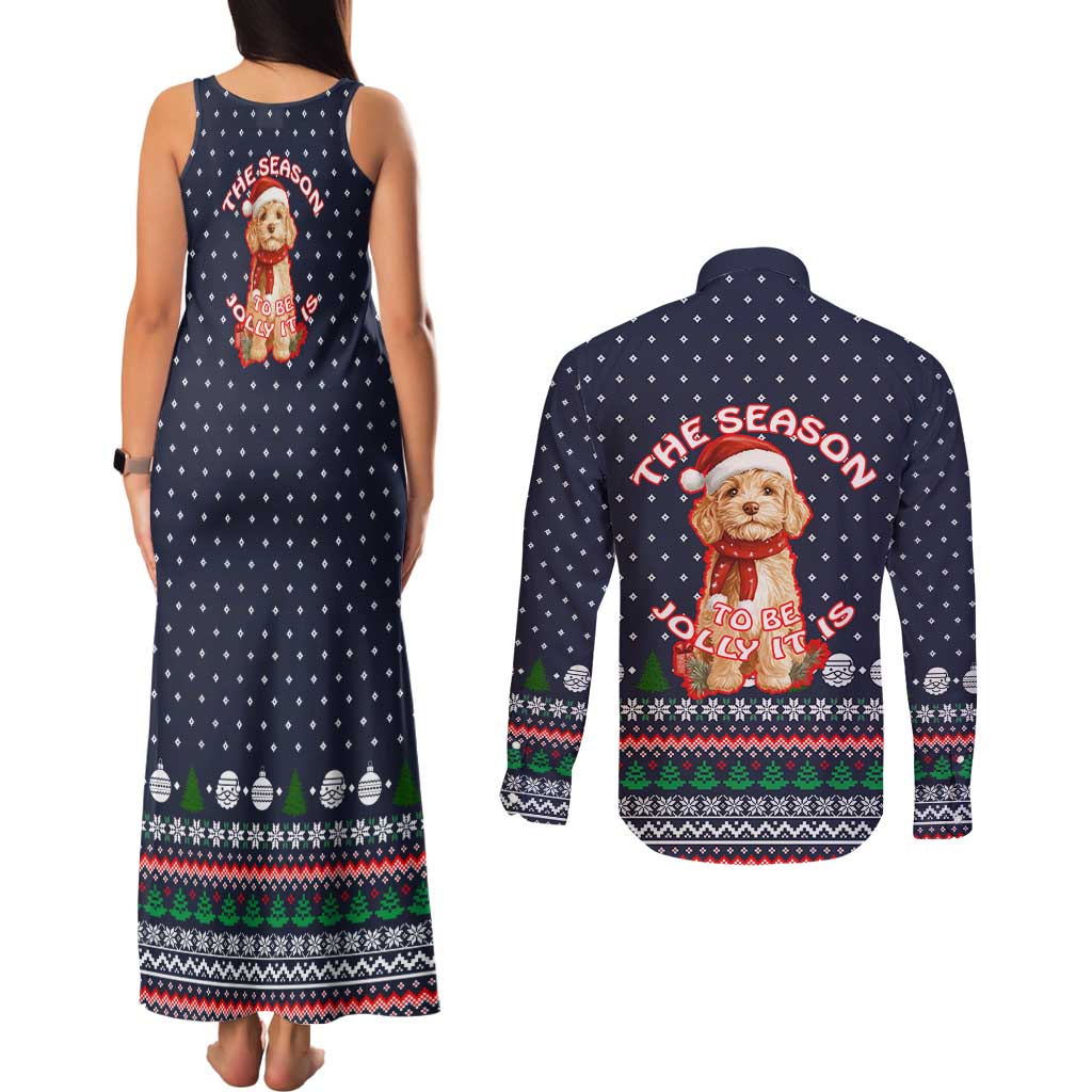 The Season To Be Jolly Goldendoodle Christmas Couples Matching Tank Maxi Dress and Long Sleeve Button Shirt Xmas Holiday Patterns - Wonder Print Shop