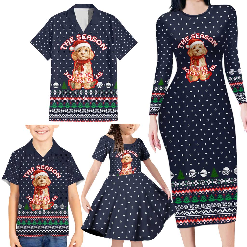The Season To Be Jolly Goldendoodle Christmas Family Matching Long Sleeve Bodycon Dress and Hawaiian Shirt Xmas Holiday Patterns - Wonder Print Shop