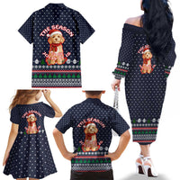 The Season To Be Jolly Goldendoodle Christmas Family Matching Off The Shoulder Long Sleeve Dress and Hawaiian Shirt Xmas Holiday Patterns - Wonder Print Shop