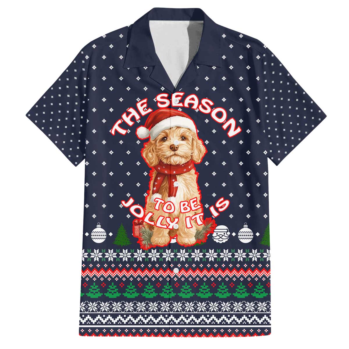 The Season To Be Jolly Goldendoodle Christmas Family Matching Off The Shoulder Long Sleeve Dress and Hawaiian Shirt Xmas Holiday Patterns - Wonder Print Shop