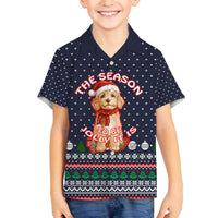 The Season To Be Jolly Goldendoodle Christmas Family Matching Off The Shoulder Long Sleeve Dress and Hawaiian Shirt Xmas Holiday Patterns - Wonder Print Shop