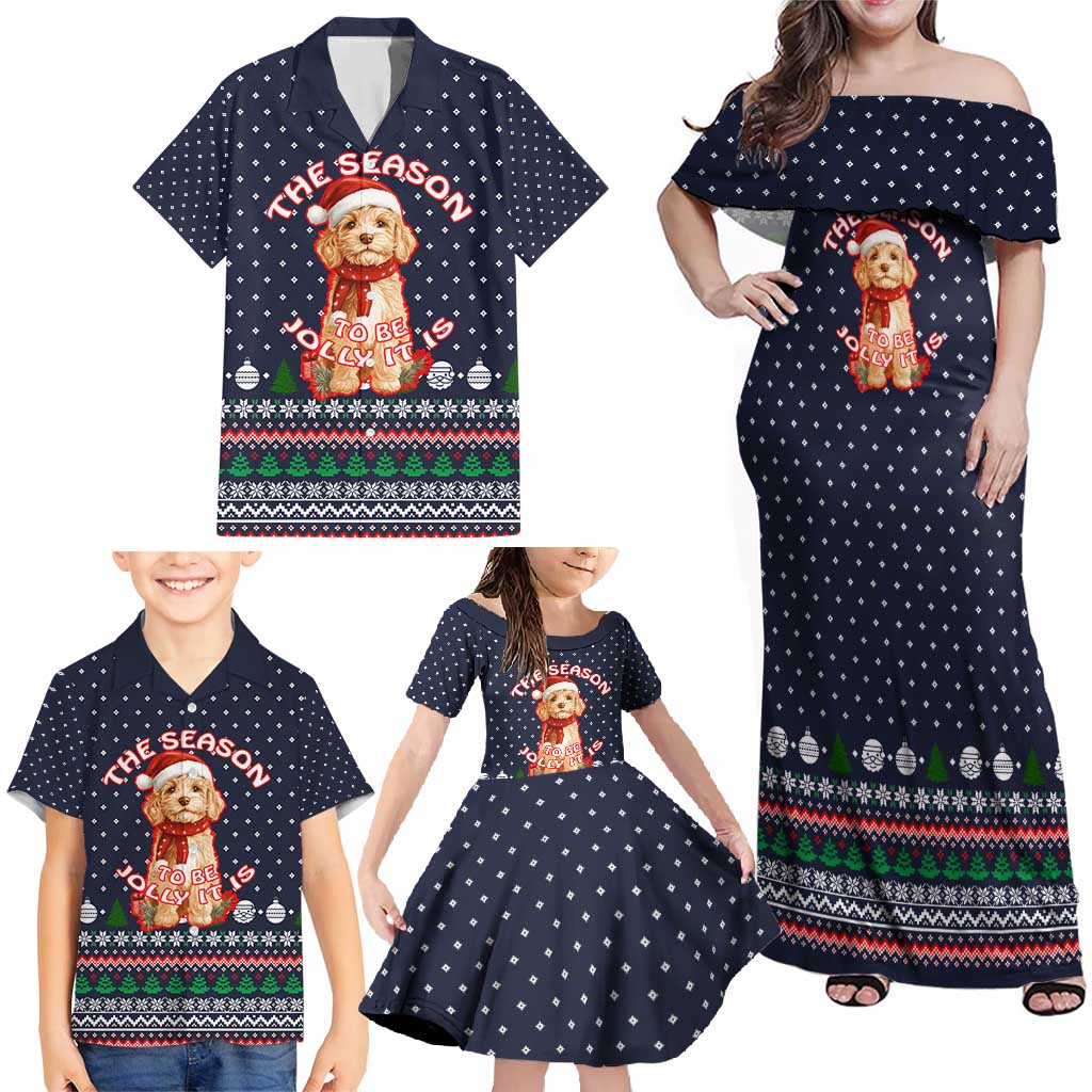 The Season To Be Jolly Goldendoodle Christmas Family Matching Off Shoulder Maxi Dress and Hawaiian Shirt Xmas Holiday Patterns - Wonder Print Shop