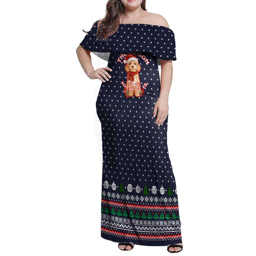 The Season To Be Jolly Goldendoodle Christmas Family Matching Off Shoulder Maxi Dress and Hawaiian Shirt Xmas Holiday Patterns - Wonder Print Shop