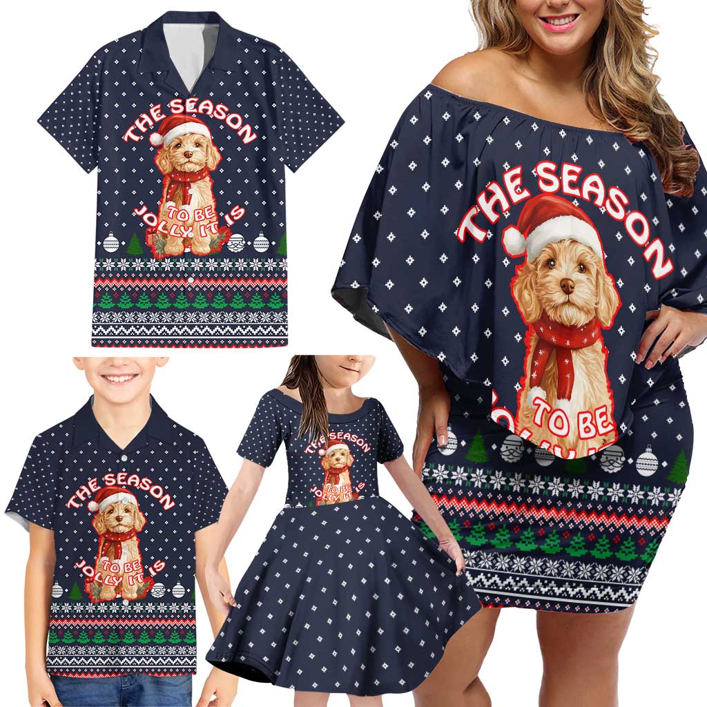 The Season To Be Jolly Goldendoodle Christmas Family Matching Off Shoulder Short Dress and Hawaiian Shirt Xmas Holiday Patterns - Wonder Print Shop