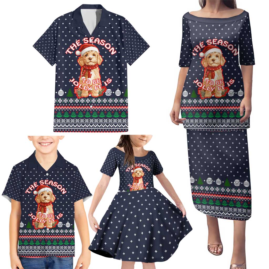 The Season To Be Jolly Goldendoodle Christmas Family Matching Puletasi and Hawaiian Shirt Xmas Holiday Patterns - Wonder Print Shop