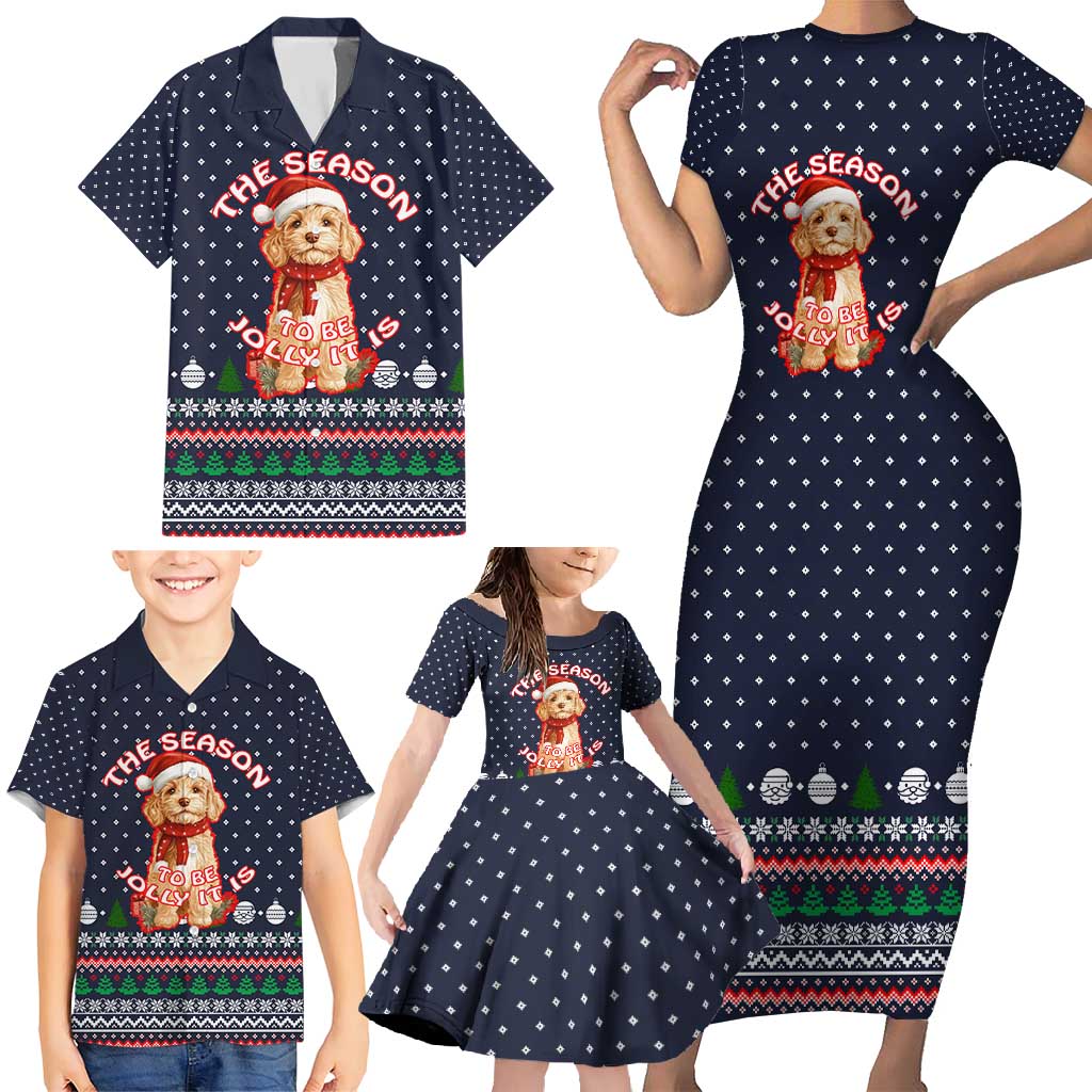 The Season To Be Jolly Goldendoodle Christmas Family Matching Short Sleeve Bodycon Dress and Hawaiian Shirt Xmas Holiday Patterns - Wonder Print Shop