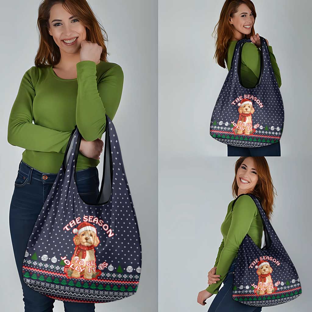 The Season To Be Jolly Goldendoodle Christmas Grocery Bag Xmas Holiday Patterns - Wonder Print Shop