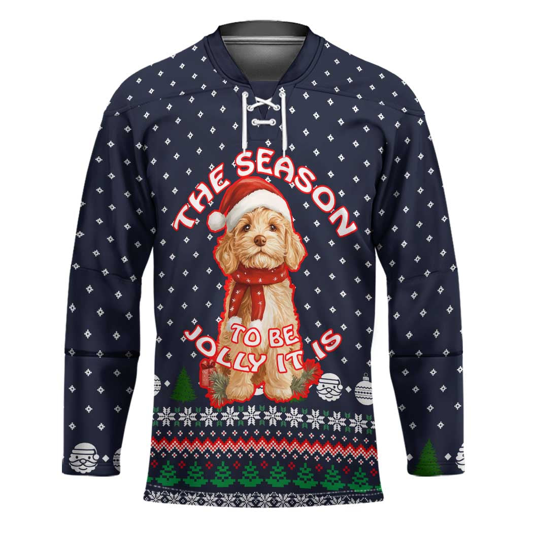 The Season To Be Jolly Goldendoodle Christmas Hockey Jersey Xmas Holiday Patterns - Wonder Print Shop