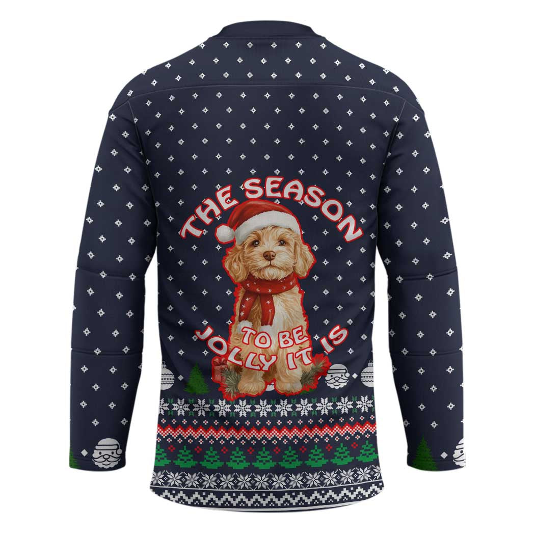 The Season To Be Jolly Goldendoodle Christmas Hockey Jersey Xmas Holiday Patterns - Wonder Print Shop
